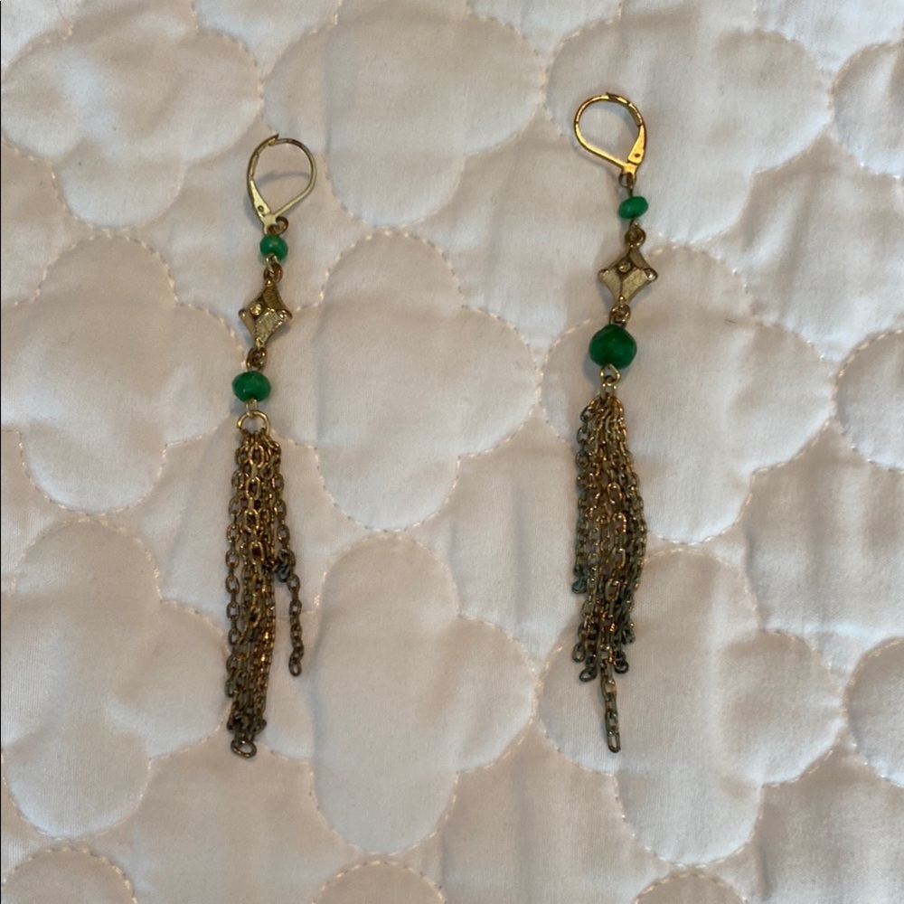 Elegant Green and Gold Dangle Earrings